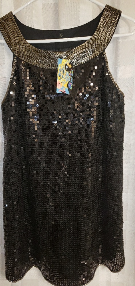 Sleeveless Black & Silver sequined Tunic NWT/L